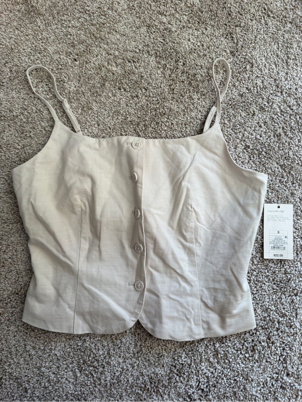 A New Day Cream Button-Front Slim Strap Top